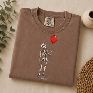 Rolig skelett, förlorad ballong, Well Shit-t-shirt, mörk humor, Halloween-grafik, sarkastisk, läskig säsongsgåva