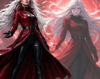 Red Faux Leather Trench Coat Women, Long Belted Duster Jacket, Anime Cosplay Outfit, Warrior Coat, Gothic Costume, Comic Con Halloween Cloak