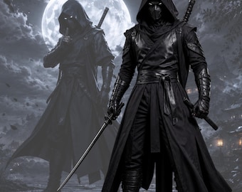 Black Hooded Assassin Inspired Costume, Dark Warrior Cosplay Outfit, Gaming Inspired Hooded Coat, Fantasy  Costume, Custom Made Kimono Coat
