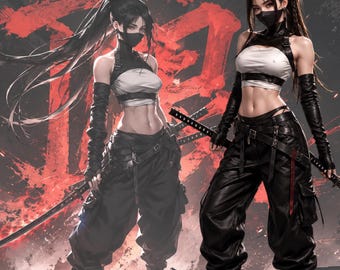 Anime Inspired Ninja Assassin Cosplay Costume Set for Women, Gaming Inspired Black Faux Leather Outfit, Halloween Handmade Cosplay Costume
