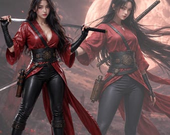 Women Assassin Inspired Cosplay Costume, Gaming Inspired Red Leather Coat, Fantasy Warrior Outfit, Rogue Costume, Halloween Custom Cosplay
