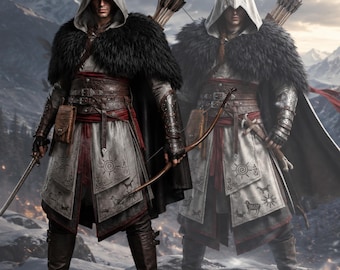 Medieval Assassin Cosplay Costume , Hooded Warrior Outfit, Fantasy Ranger Costume, Gaming Inspired Cloak, Leather Cosplay, Halloween Costume