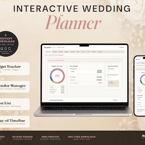 Budgettracker voor bruiloften | Interactieve app voor bruiloftplanners | Leveranciertracker | Geen spreadsheet | Werkt op elk apparaat | Digitale HTML-download