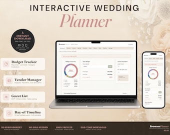 Wedding Budget Tracker | Interactive Wedding Planner App | Vendor Tracker | No Spreadsheet | Works Any Device | HTML Digital Download
