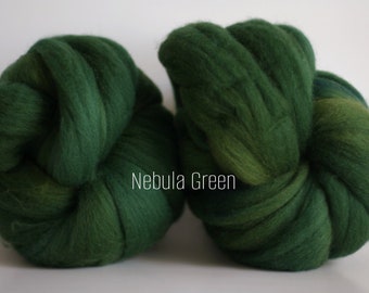 Handpainted Wool Roving Combed Top Hand Dyed Nebula Green