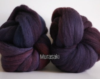 Hand Dyed Roving Hand painted Wool Combed Top Murasaki