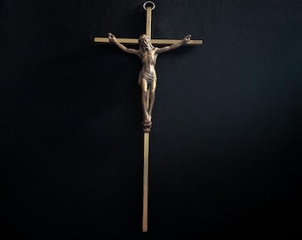 Vintage Brass Crucifix Wall Cross INRI Jesus Corpus Catholic Christian Wall Hanging Shrine Decor