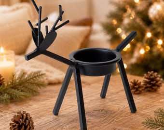 Christmas Reindeer Candle Holder, Iron Deer Tealight Holder, Nordic Holiday Table Decor, Rustic Christmas Home Decoration