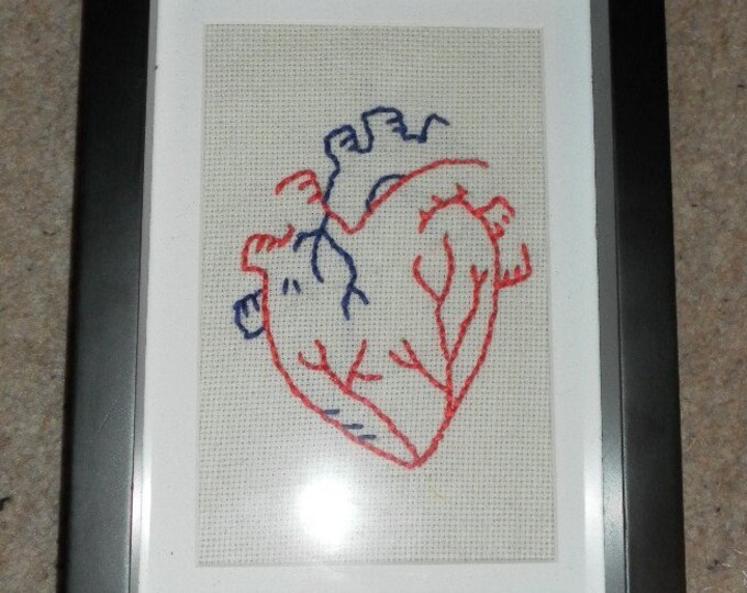 Embroidered Anatomical Heart in Frame Etsy