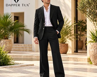 Men's Black Wedding Suit for Men, 2 Piece Groom Suit, Wide Leg Trousers, Modern Formal Blazer, Men's Prom Suit, Custom Tailored Suit