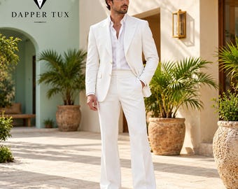 Men's Ivory White Wedding Suit for Men, Groom Tuxedo, 2 Piece Formal Suit, Custom Tailored Blazer Pants, Beach Wedding Outfit, Prom Suit