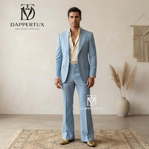 【70s】ビンテージ ディスコ・スーツ セットアップ スカイブルー 超希少！ 70s blue suit - Etsy 日本