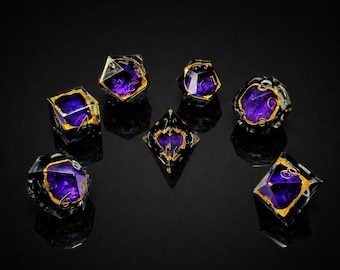Juego de dados de resina Royal Void Gold numerados con borde afilado para D&D / Juegos de rol de mesa de fantasía