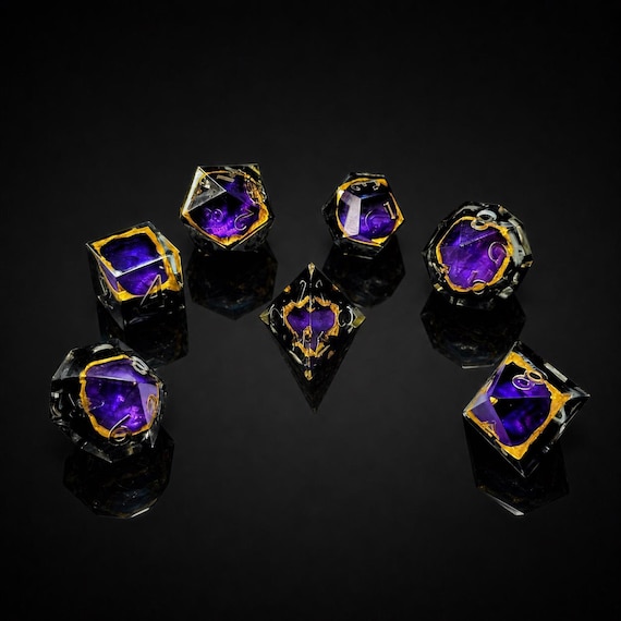 Royal Void Gold Numbered Sharp Edge Resin Dice Set for DND | Fantasy TTRPG Dice