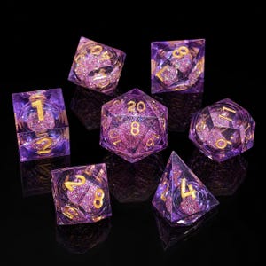 Celestial Bloom Sharp Edge Resin Würfel für DND, Pink Glitter TTRPG Würfel