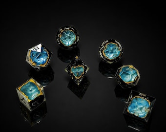 Celestial Tide Sharp Edge Würfelset | Ozeanblau Silber DND Würfel | Fantasy TTRPG Würfel Set