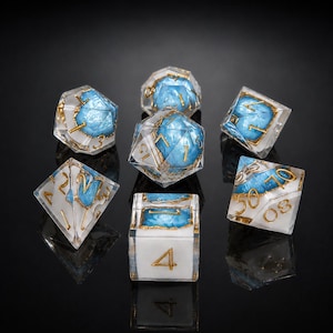 Blue Core Sharp Edge Resin Dice Set | Luxury Polyhedral RPG Dice | Handmade Blue Gold Dice | DND Dice Set | Tabletop Gaming Gift