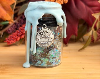 Zodiac Wishing Jar | Hand-Sealed Crystal, Glitter, Charm (All Signs)