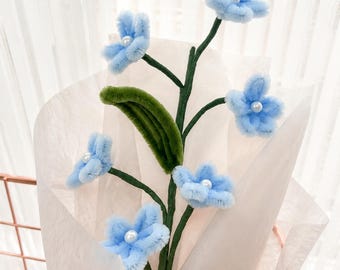Blue Pipe Cleaner Flower Bouquet | Handmade Floral Gift | Cute Aesthetic Room Decor | Soft Korean Style Flower |