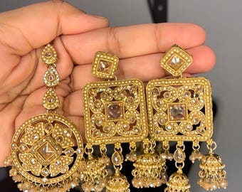 Indian Jhumka Earrings for Women | Punjabi Chandbali Earrings | Traditional Gold Ethnic Jewelry | Bridal Earrin