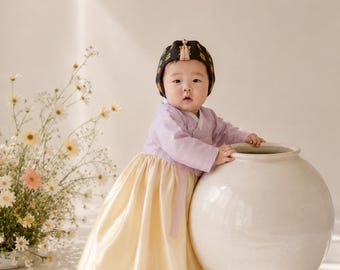 Personalized Baby Hanbok Portrait, Korean Moon Jar, Modern Dol Studio (Digital Delivery)