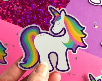 Rainbow Shimmer Unicorn Vinyl Sticker Decal | Waterproof Unicorn Decal for Water Bottle | Sticker for Laptop | Gift for Girls | Holographic