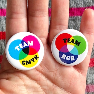 Team RGB Team CMYK Graphic Designer Button Set | ux Designer Gift UI | Artist Pinback Badge Web Designer Typography Joke Illustrator Digital