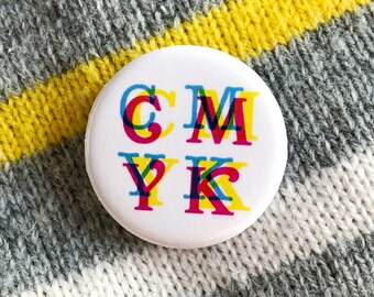 CMYK Button Graphic Designer Letterpress Style Artist Pinback Button Badge Typography Symbol Small Nerdy Student Gift Letters