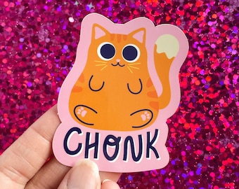 Chonk Gato pegatina / linda grasa naranja gato calcomanía impermeable / loco gato dama / chunky dibujos animados rosa pegatina para botella de agua Squishy / gato mamá