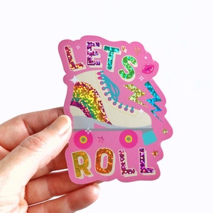 Roller Skate Let's Roll Stickers | Rainbow Glitter Holographic | Roller Derby Girl Vinyl Decal Retro Quad Skate Waterproof Moxie Roller Babe image 4