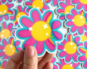 Cute Rainbow Daisy Sticker | Retro Rainbow Flower Vinyl Decal | Flower Sticker for Water Bottle |  60s Retro Flower Power Sticker