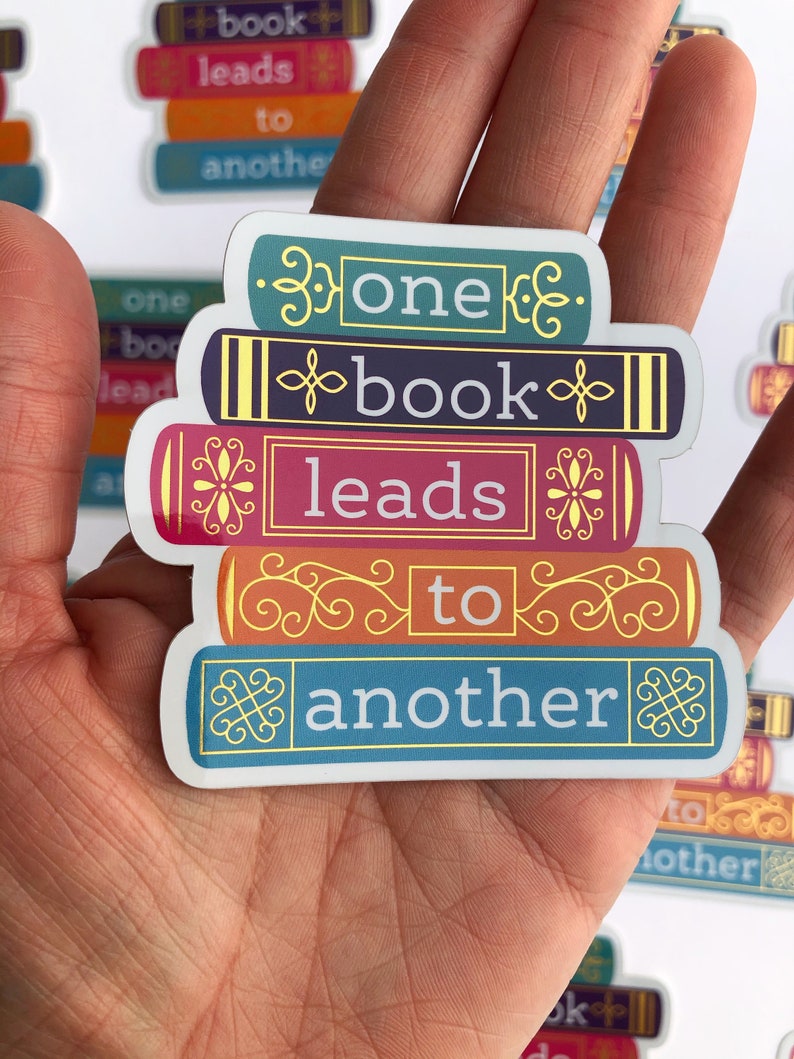 One Book Leads To Another Sticker  Stack of Books Bookish image 1