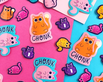 Chonk Cat Sticker Pack Bundle | Fat Chonk Cat | Chunky Kitty Vinyl Decals | Crazy Cat Lady Gift | Cat Lover | Cute Colorful Pastel Kittens