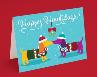 Happy Howlidays Dachshund Holiday Christmas Card | Dog Mom | Dog Lover | Dachshund Lover | Doxie Card | Dachshund Christmas | Dog Couple