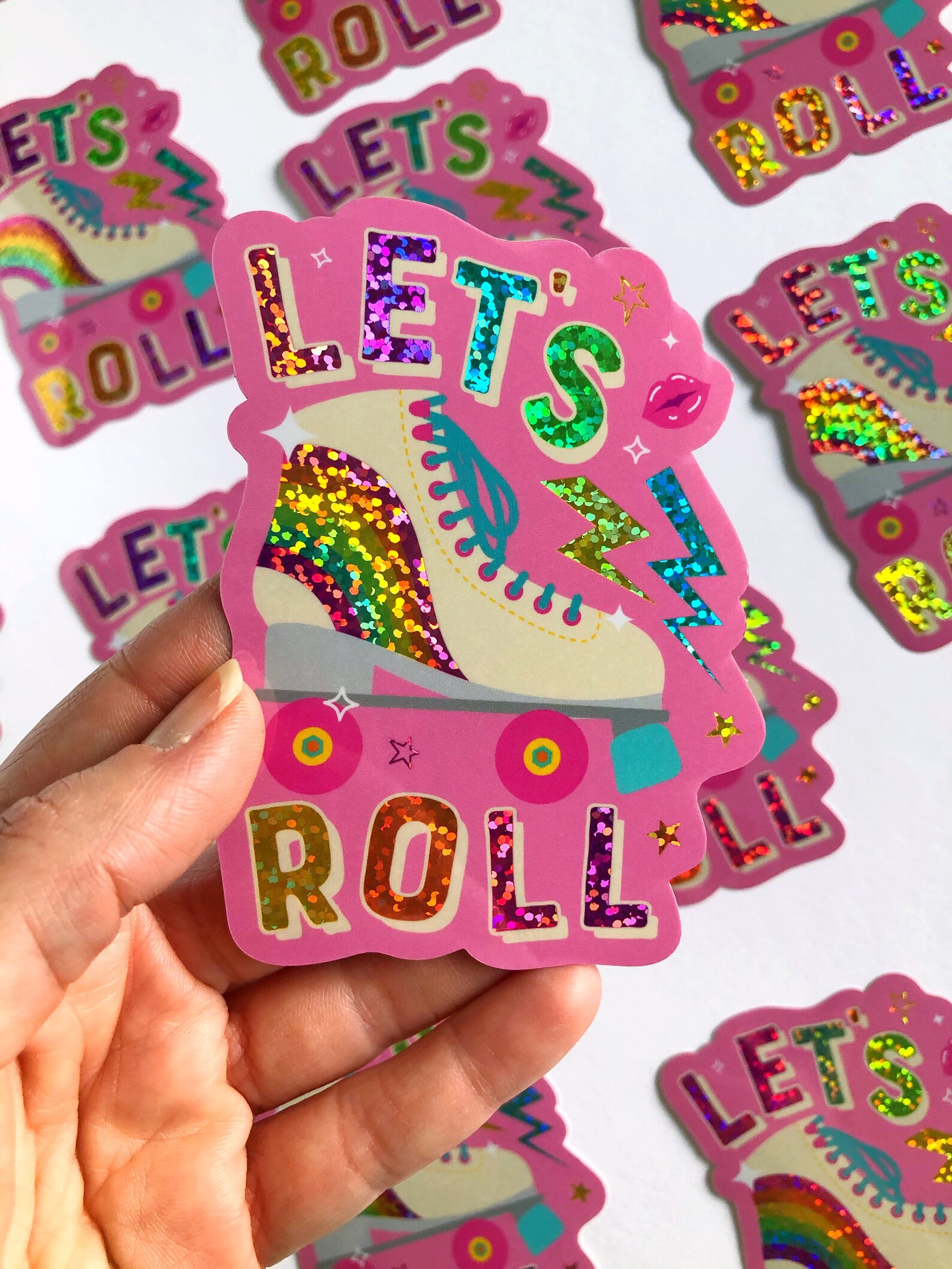 Rainbow Glitter Holographic Roller Skate Let's Roll Etsy