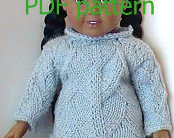 027 Knit Pattern for 18" doll pale denim feathered pullover