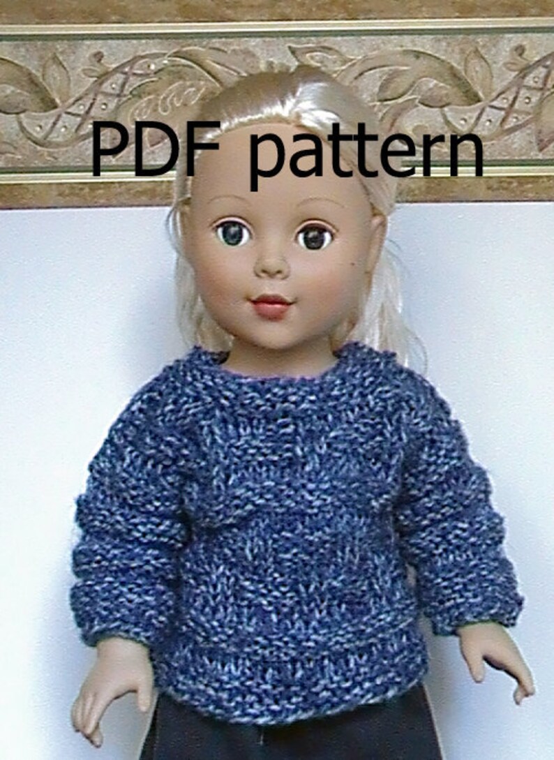 023 Knit Pattern for 18 doll blue denim pullover image 1