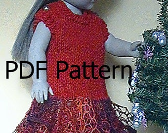 035  Knit Pattern for 18" doll-Knitted Holiday Dress