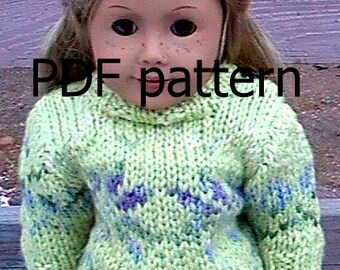 036  Knit Pattern for 18" doll- Green snowflake Knit Pullover