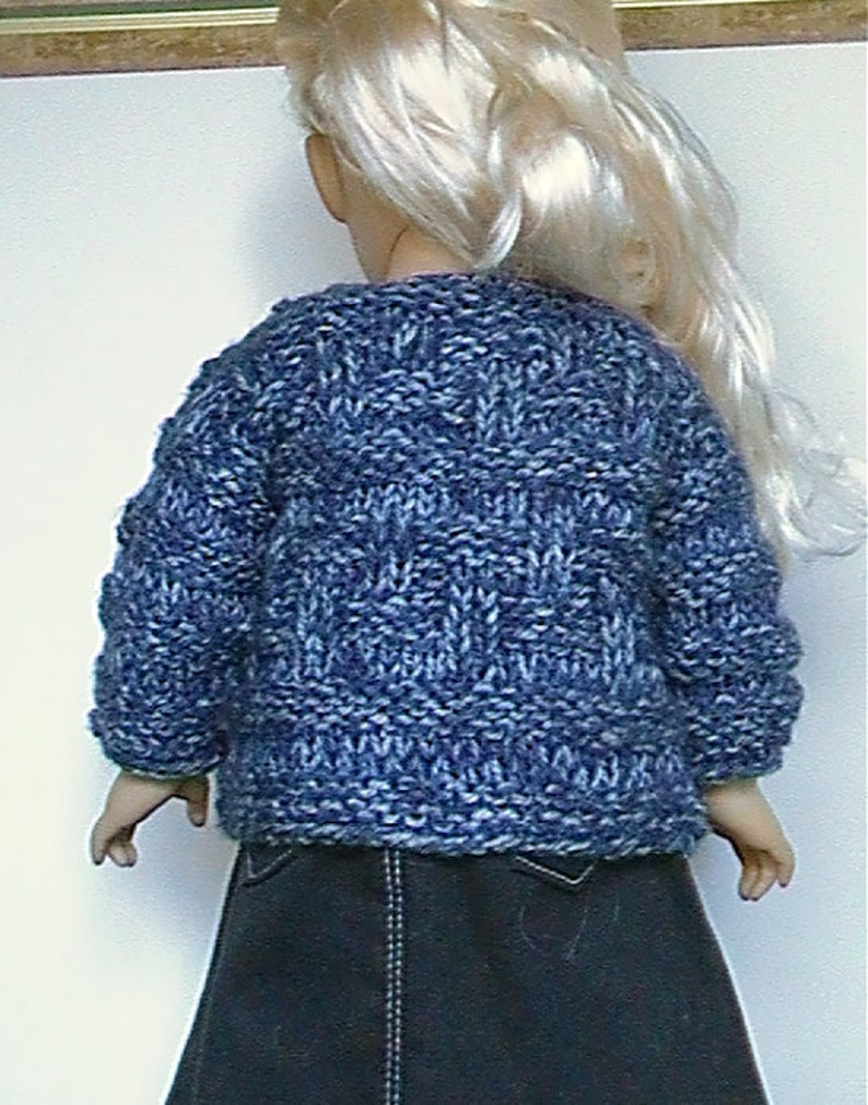 023 Knit Pattern for 18 doll blue denim pullover image 2