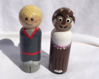 Disney Frozen's Kristoff and Sven hand painted wooden peg dolls