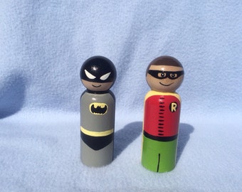 Batman and Robin hand painted peg people toys for little boys