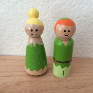 Peter Pan and Tinkerbell handpainted pretend play wooden peg dolls