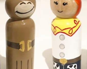 Toy Story Bullseye & Jesse handpainted pretend play wooden peg dolls