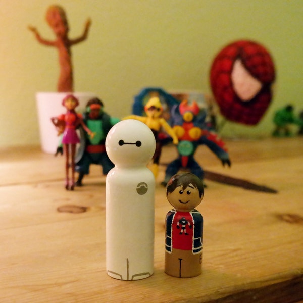 Big Hero 6 Baymax and Hiro handpainted pretend play wooden peg dolls