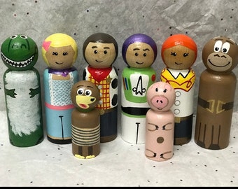 Toy Story Set of 9 handpainted pretend play wooden peg dolls