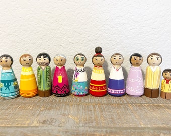 Encanto inspired set of 10 handpainted pretend play wooden peg dolls