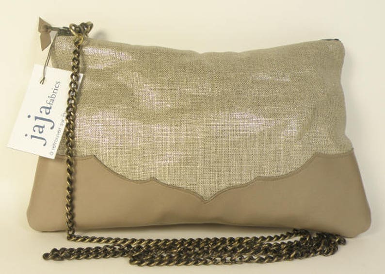 L\u00c9NA BAG shiny linen and grey leather