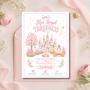 Watercolor Her Royal Threeness Birthday Invitation Template, Princess Third Birthday Invitation, Girl 3rd Birthday Party (Digital Download)