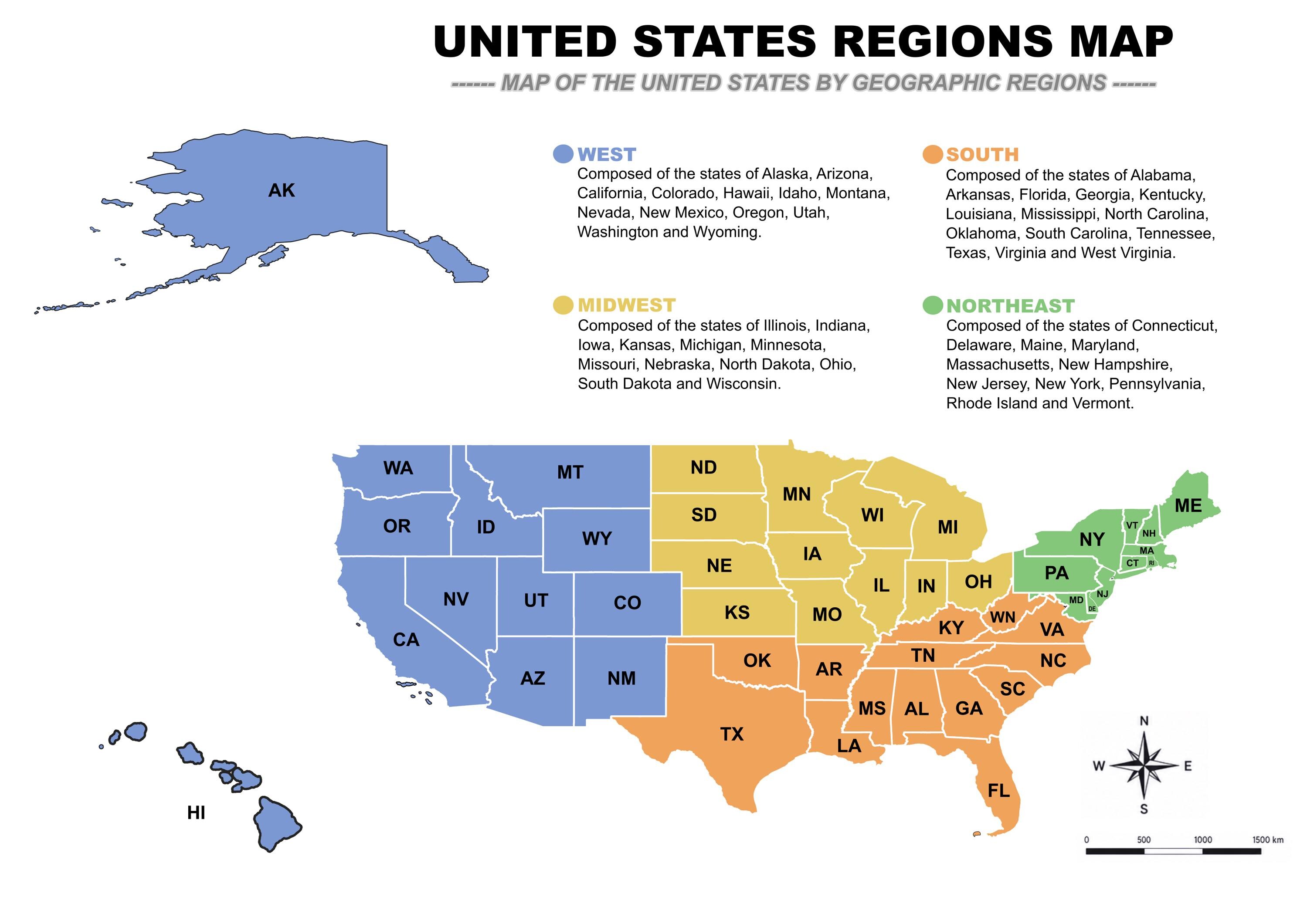 USA Regions Map Printable | United States Geography Poster